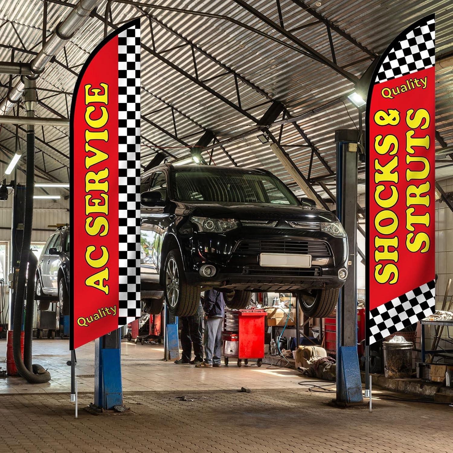 Large Auto Repair Shop Feather Flag 4 Pcs 12 x 2.5 ft Open Business