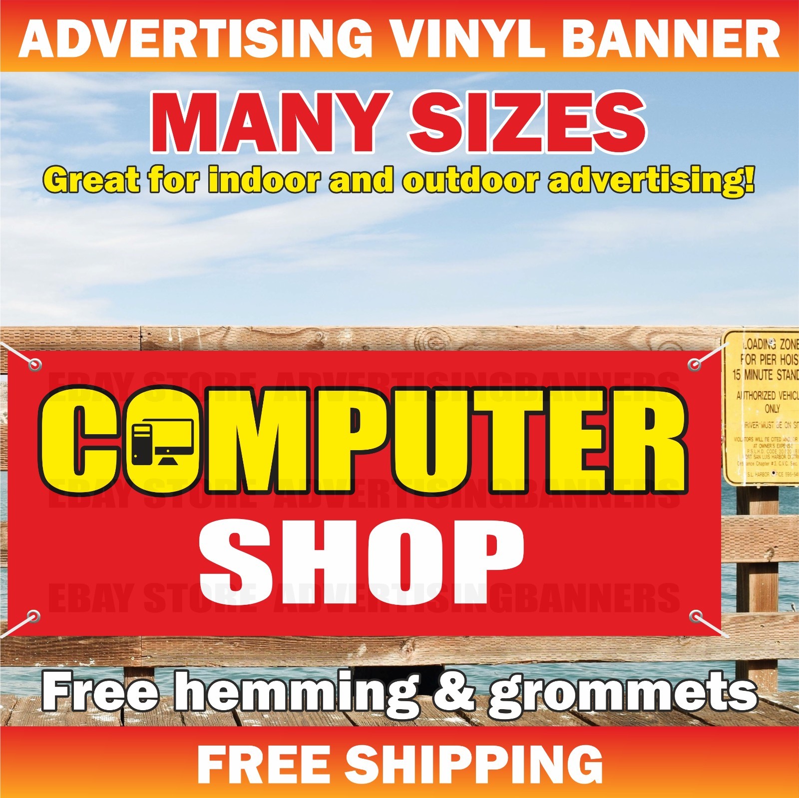 COMPUTER SHOP Advertising Banner Vinyl Mesh Sign Electronics Store Laptops Sale