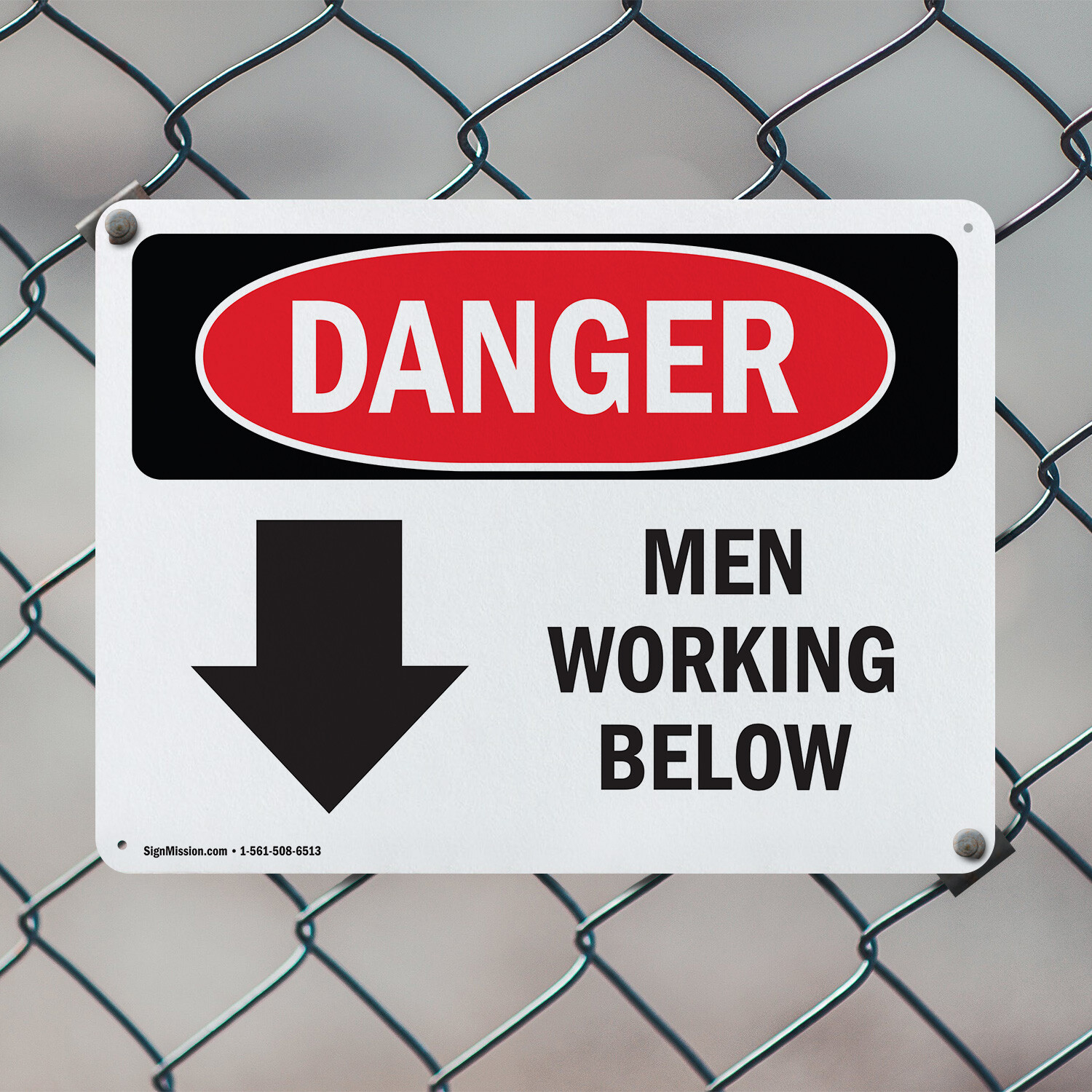 (2 Pack) Men Working Below OSHA Danger Sign Decal Metal Plastic