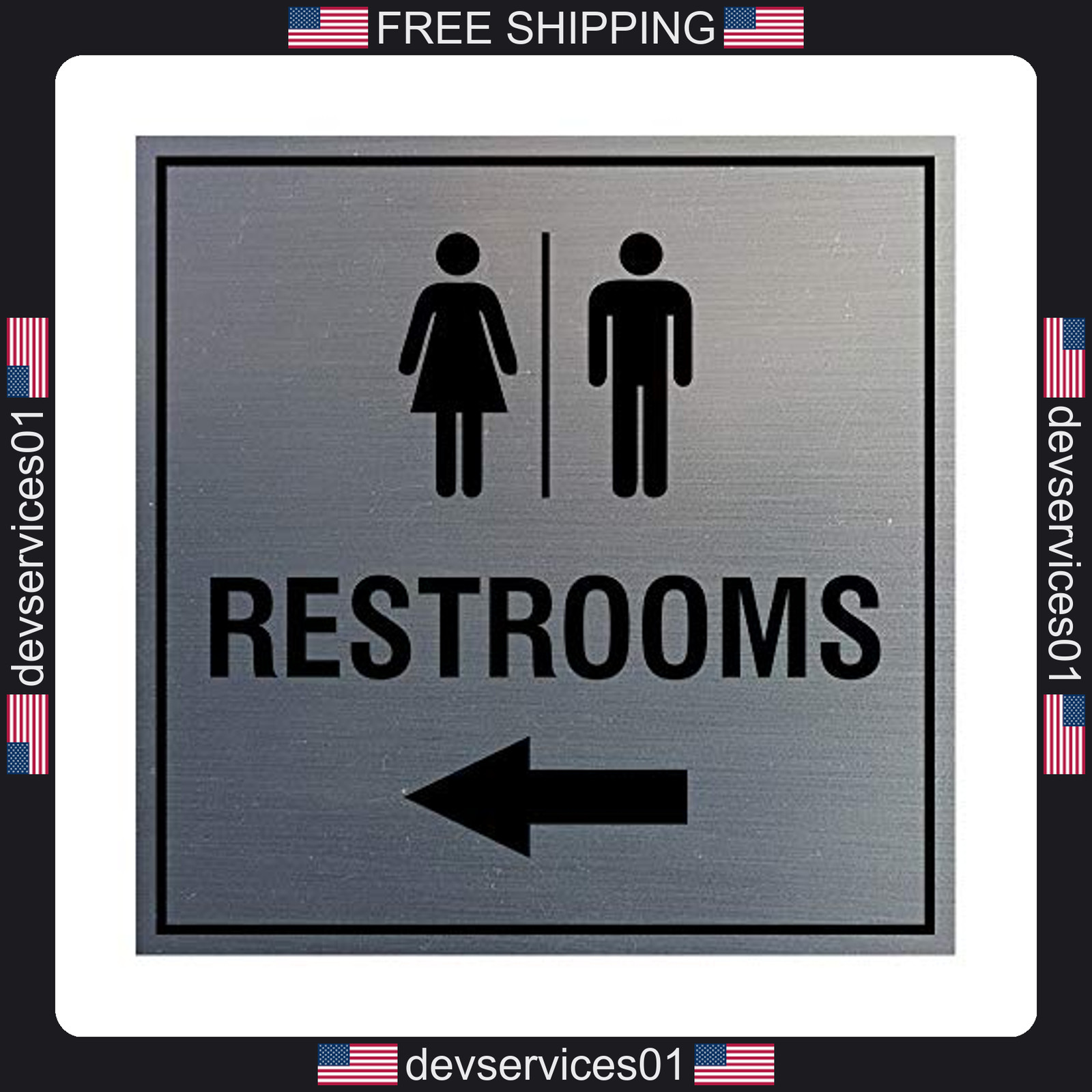1 Pack Restroom Sign with Adhesive Tape Brushed Silver Plastic