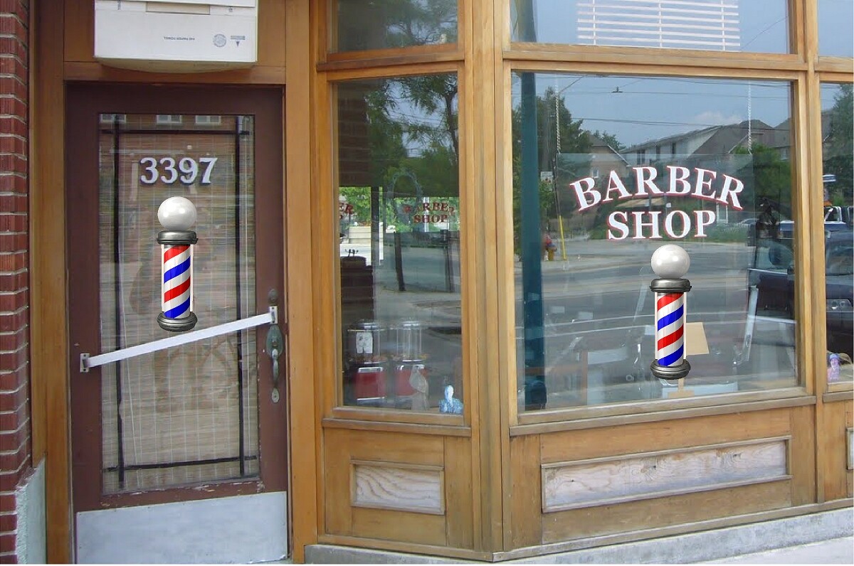 BARBER SHOP POLE VINYL DECAL GLOBE TOP (CHOOSE YOUR SIZE) RED WHITE BLUE