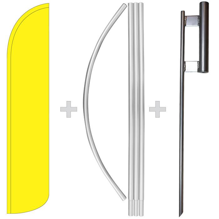 Solid Yellow 15′ Tall Windless Swooper Feather Banner Flag & Pole Kit