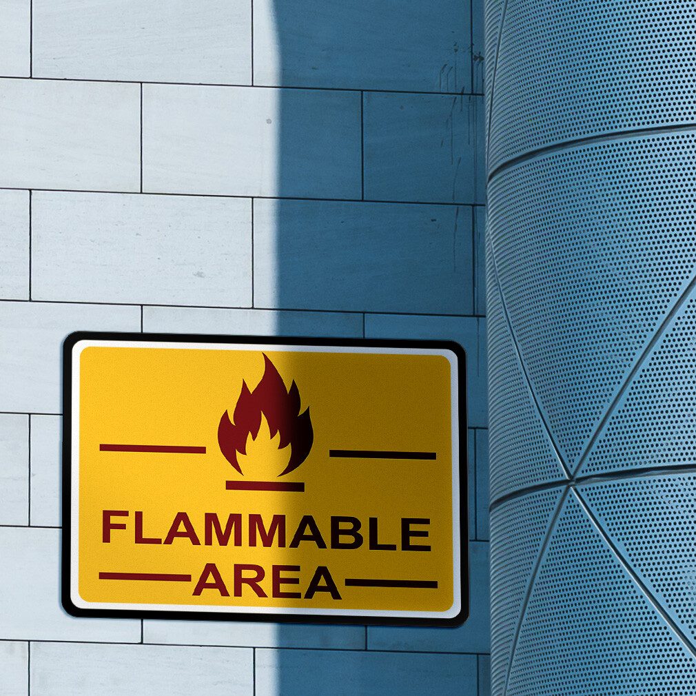 Horizontal Metal Sign Flammable Area Orange Clean Fire Hazard Labels
