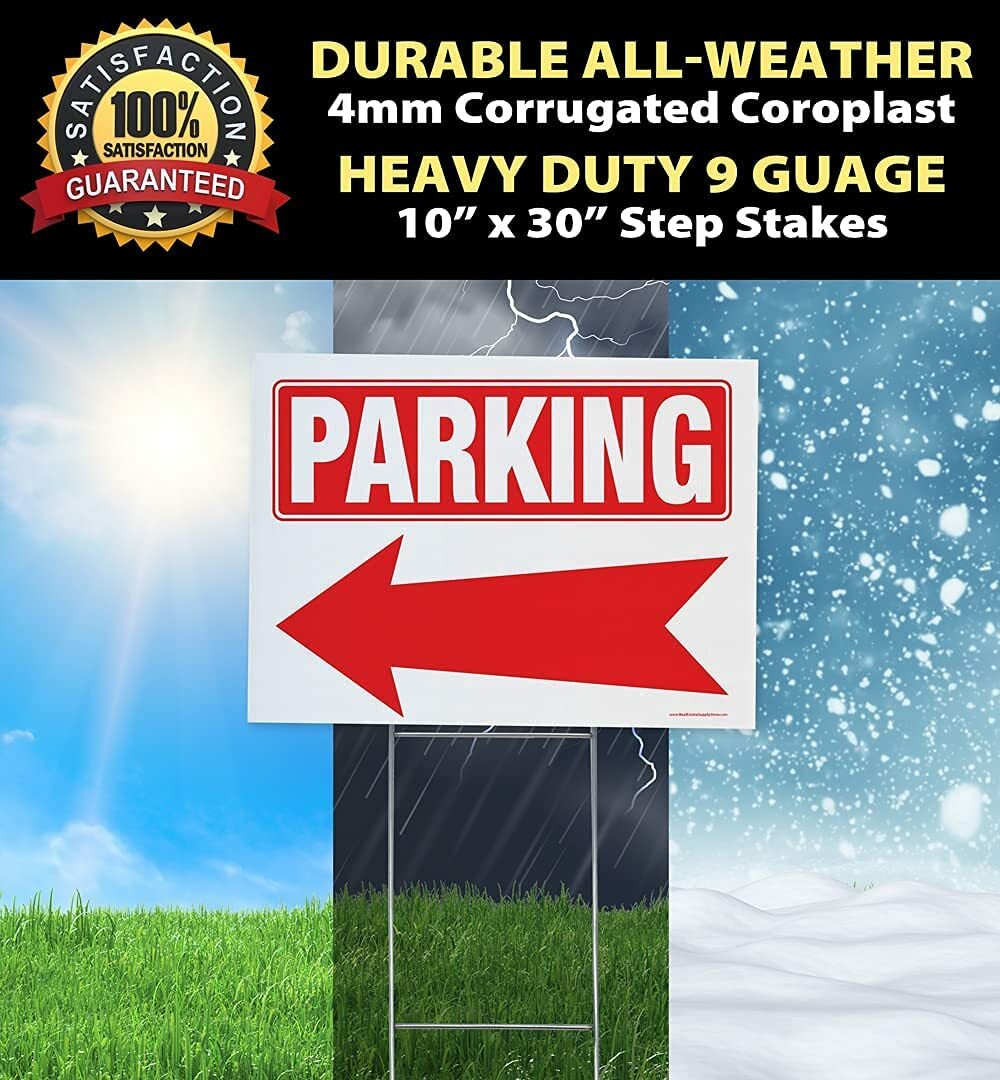Large Double Sided Parking Arrow Yard Sign Complete Kit w/Stake(s)(1,2,3 or 5pk)