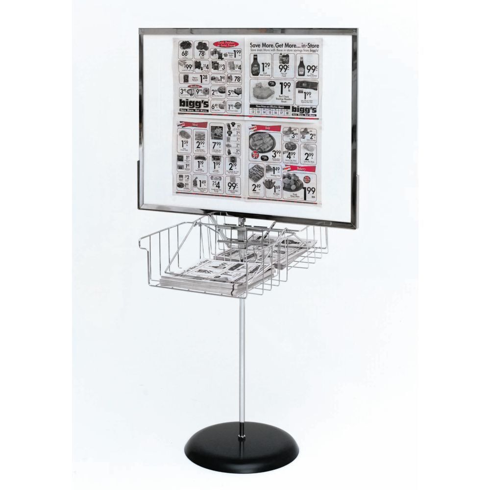 Newspaper Ad Floor Stand Chrome Metal Double Page – 64″H