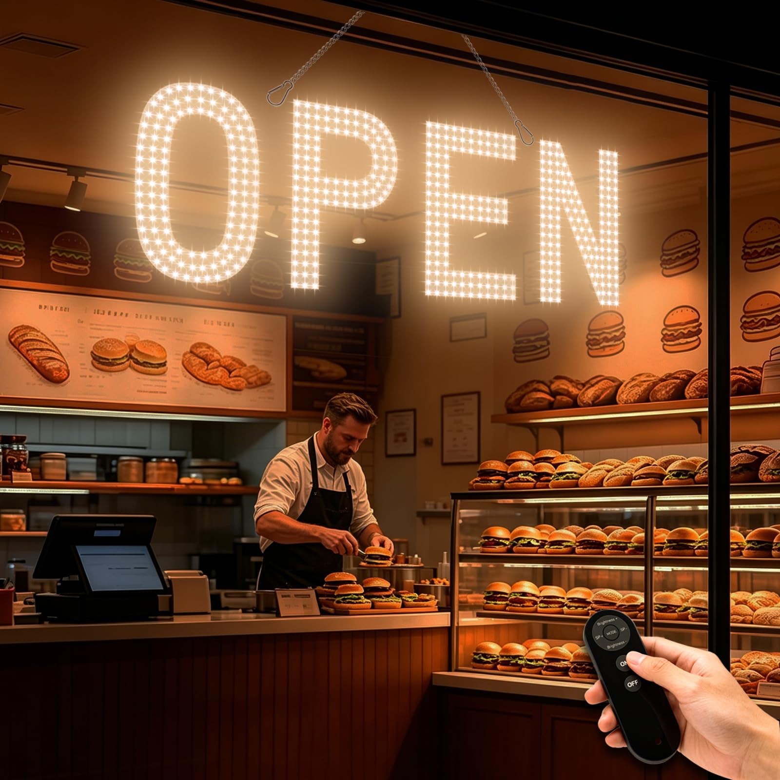 Open Signs for Business, 30″X10″ Big & Bright Open Sign with Remote Control Dimm