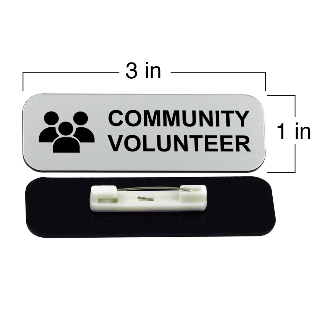 Community Volunteer 1 x 3″ Name Tag/Badge, (3 Pack)