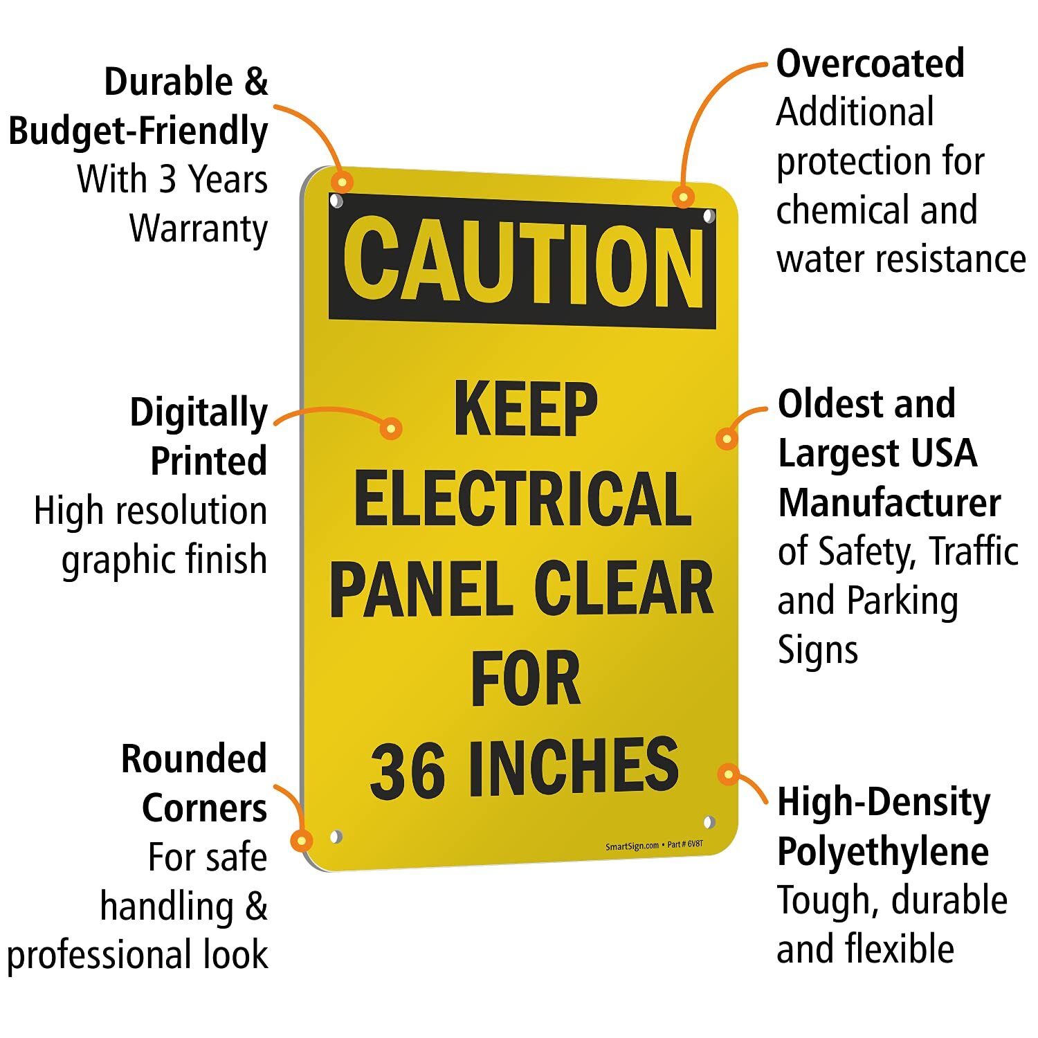 10×7 inch Caution Sign Keep Electric Panel Area Clear For 36 Inches Plastic