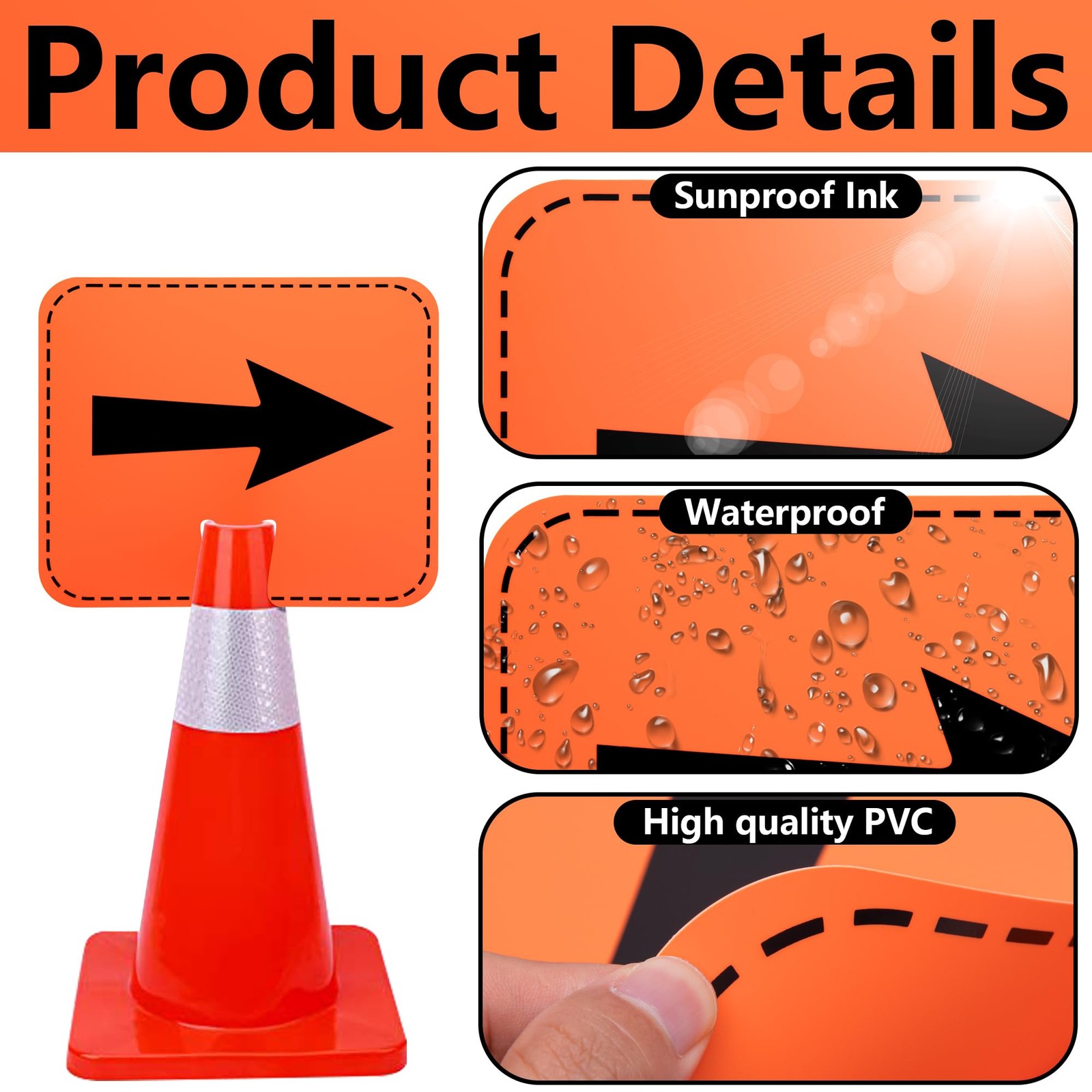 8 Pcs Traffic Cone Arrow Signs, 12.5″ X 10.4″ Reversible Directional Cone Top