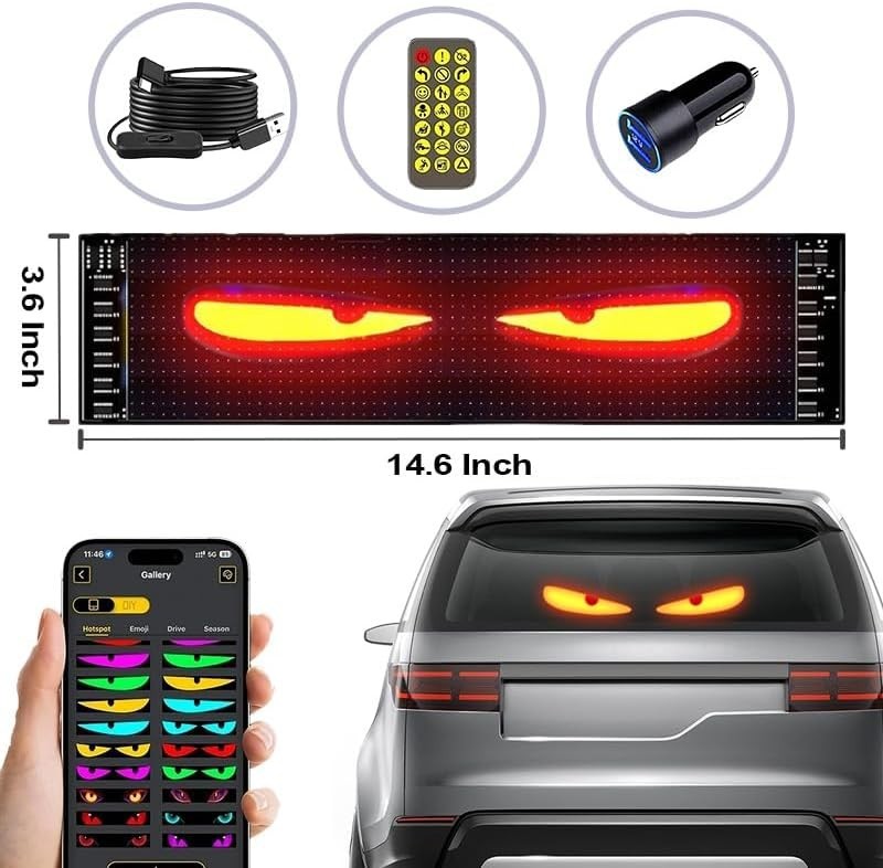 Customizable LED Car Sign with Bluetooth Control – 14.6” x 3.6” Flexibility