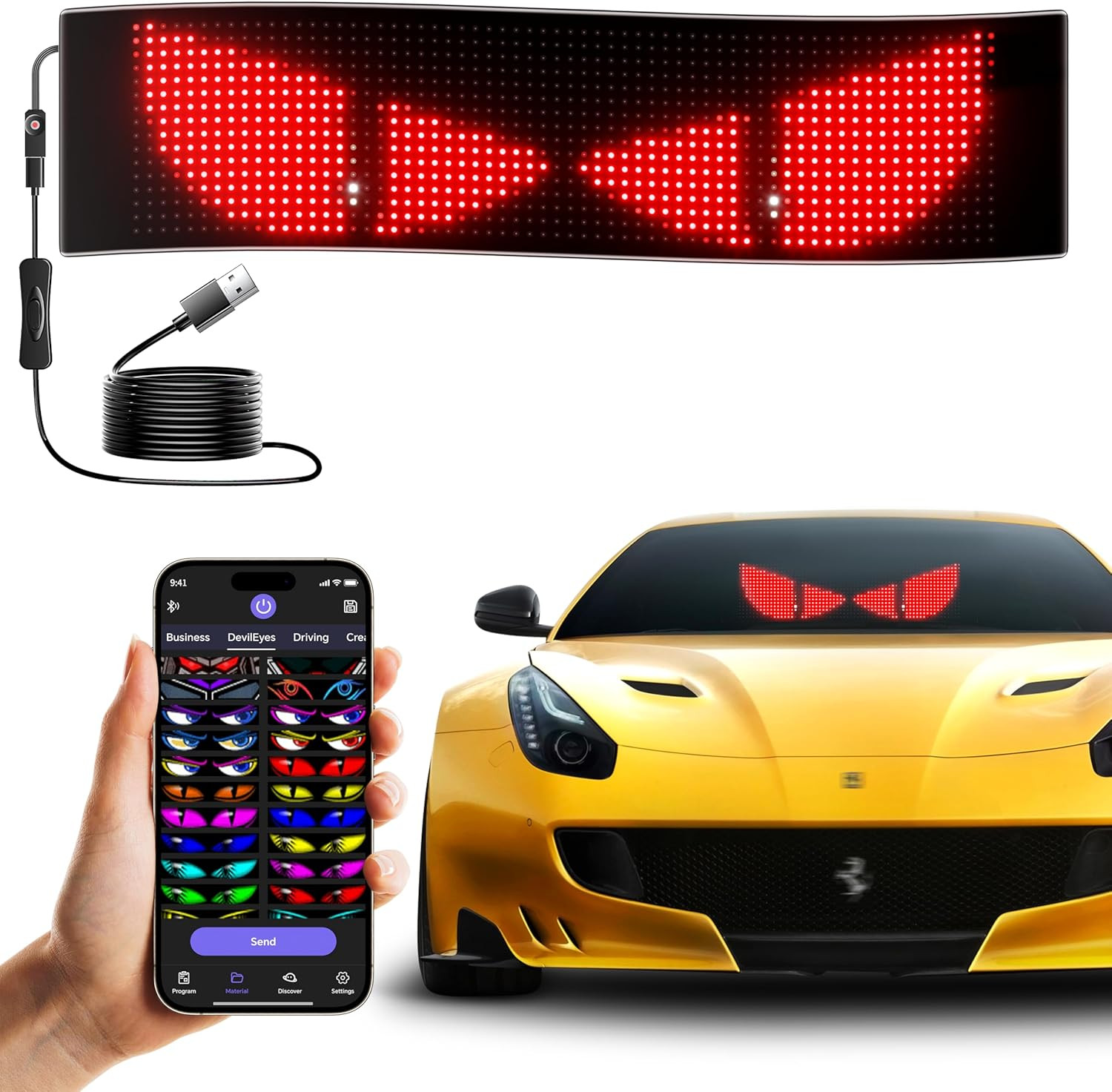 Car Windshield LED Sign Bluetooth APP Controlled Scrolling Display Programmable