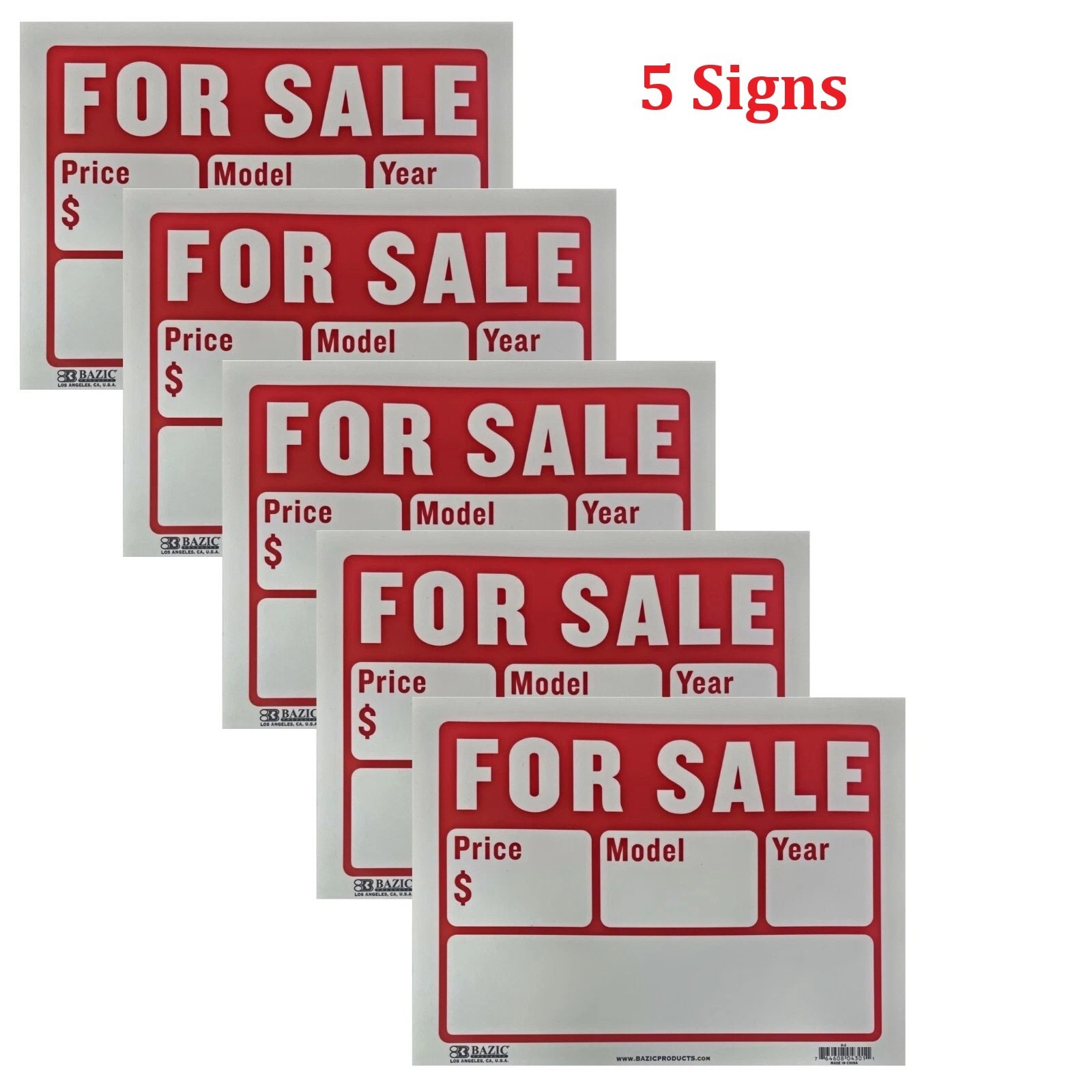 5 Pack FOR SALE Sign 9x12in Weatherproof Plastic Sell Cars Boats Auto Trucks