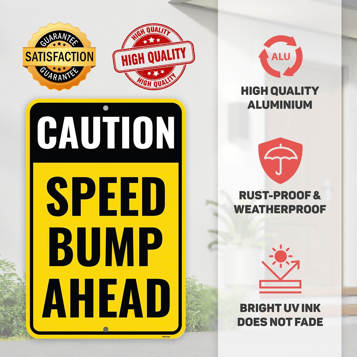2-Pack Aluminum Caution Speed Bump Signs – 18 x 12 Inches