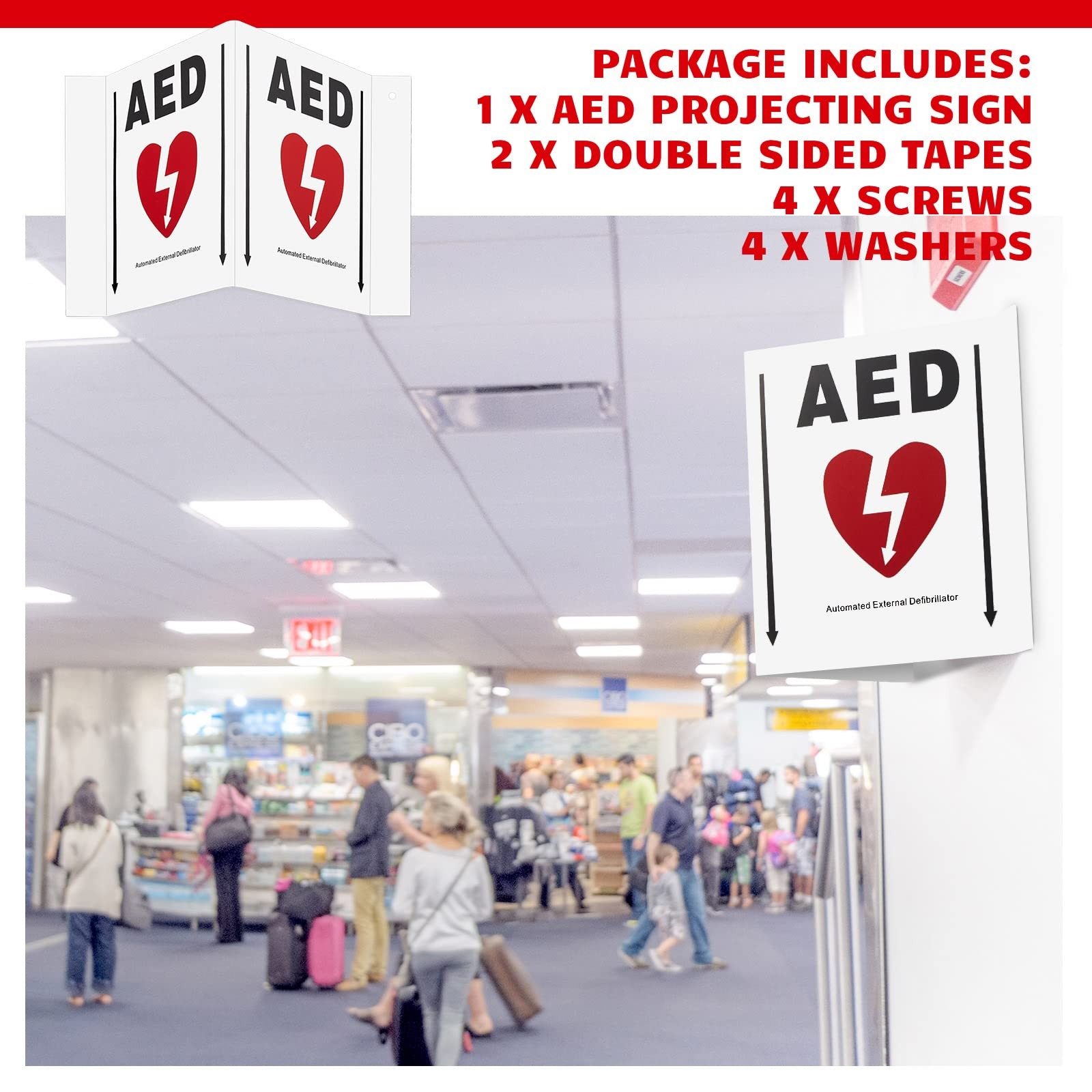 1 Set AED Projection Sign 3D AED Defibrillator Sign with Graphic Portable AED…
