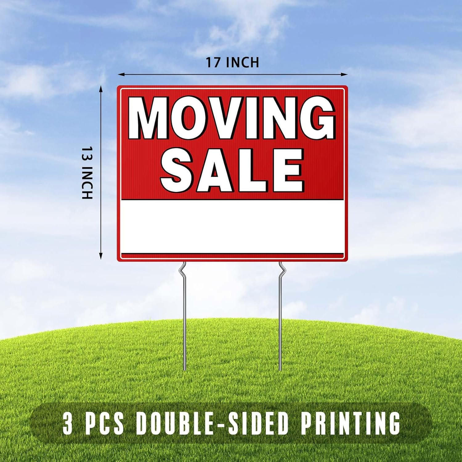 Moving Sale Sign 3 Pack 17″x13″ Double-Sided Yard Signs with Stakes