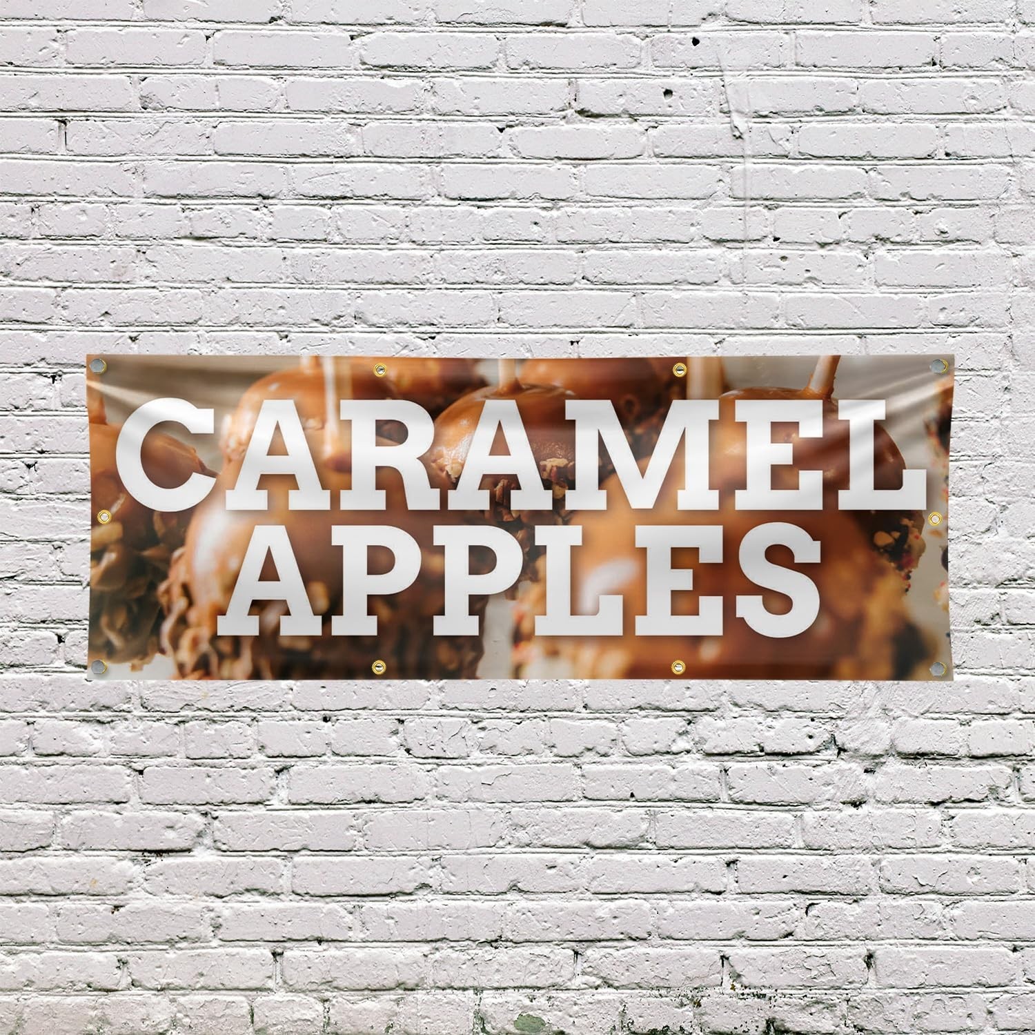 SignMission Caramel Apples Banner Sign 36×96 Inch 13 oz Vinyl Metal Grommets