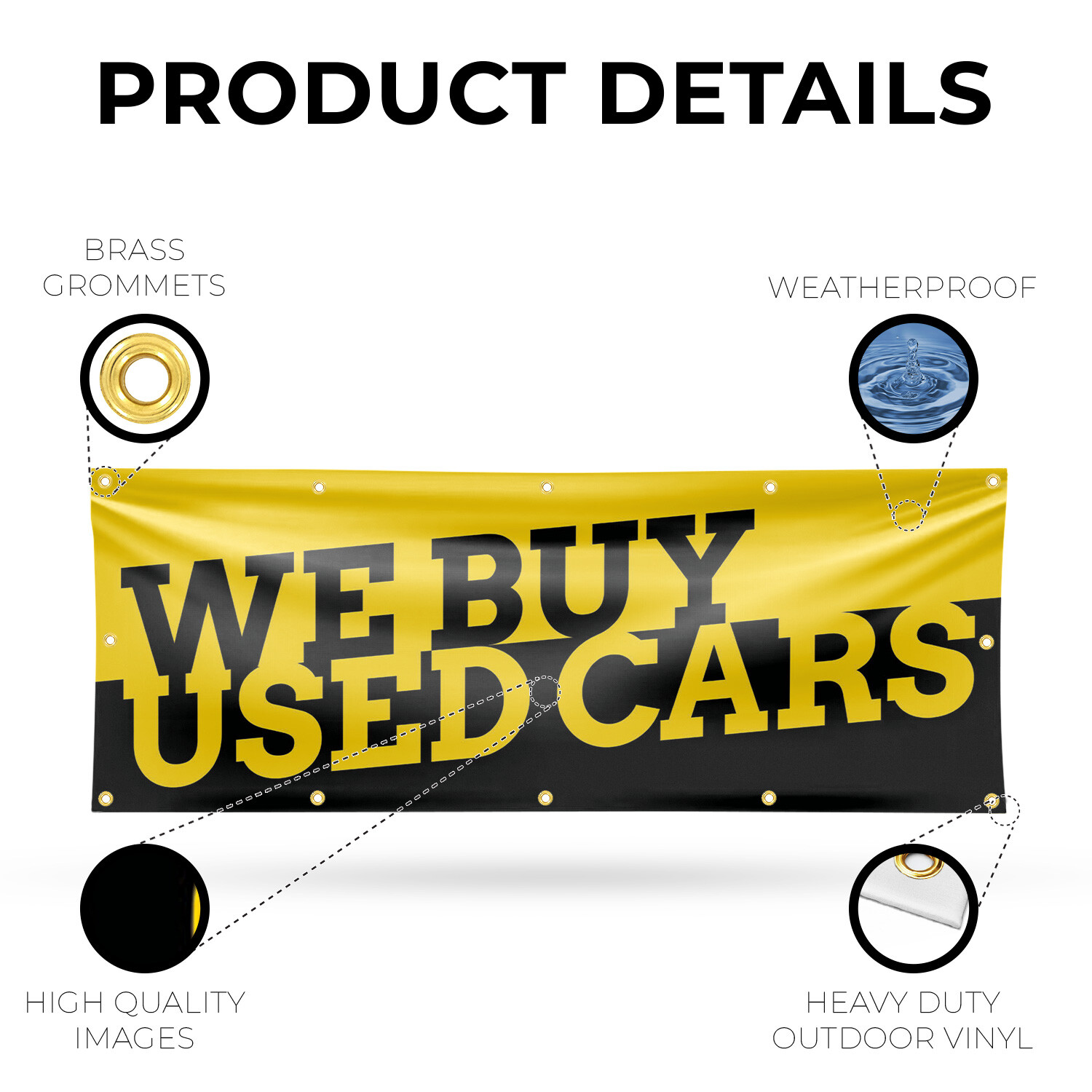 We Buy Used Cars Vinyl Banner Sign with Metal Grommets Heavy-Duty Single-Sided