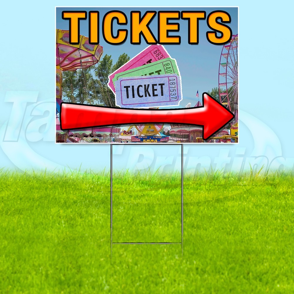 TICKETS 18×24 Yard Sign Carnival Fair Plastic Corrugated WITH STAKE USA YS08072