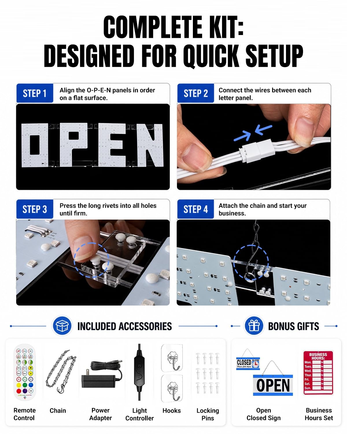 43″ x 14″ Open Sign for Business, Large RGB LED Open Sign with App & Remote C…