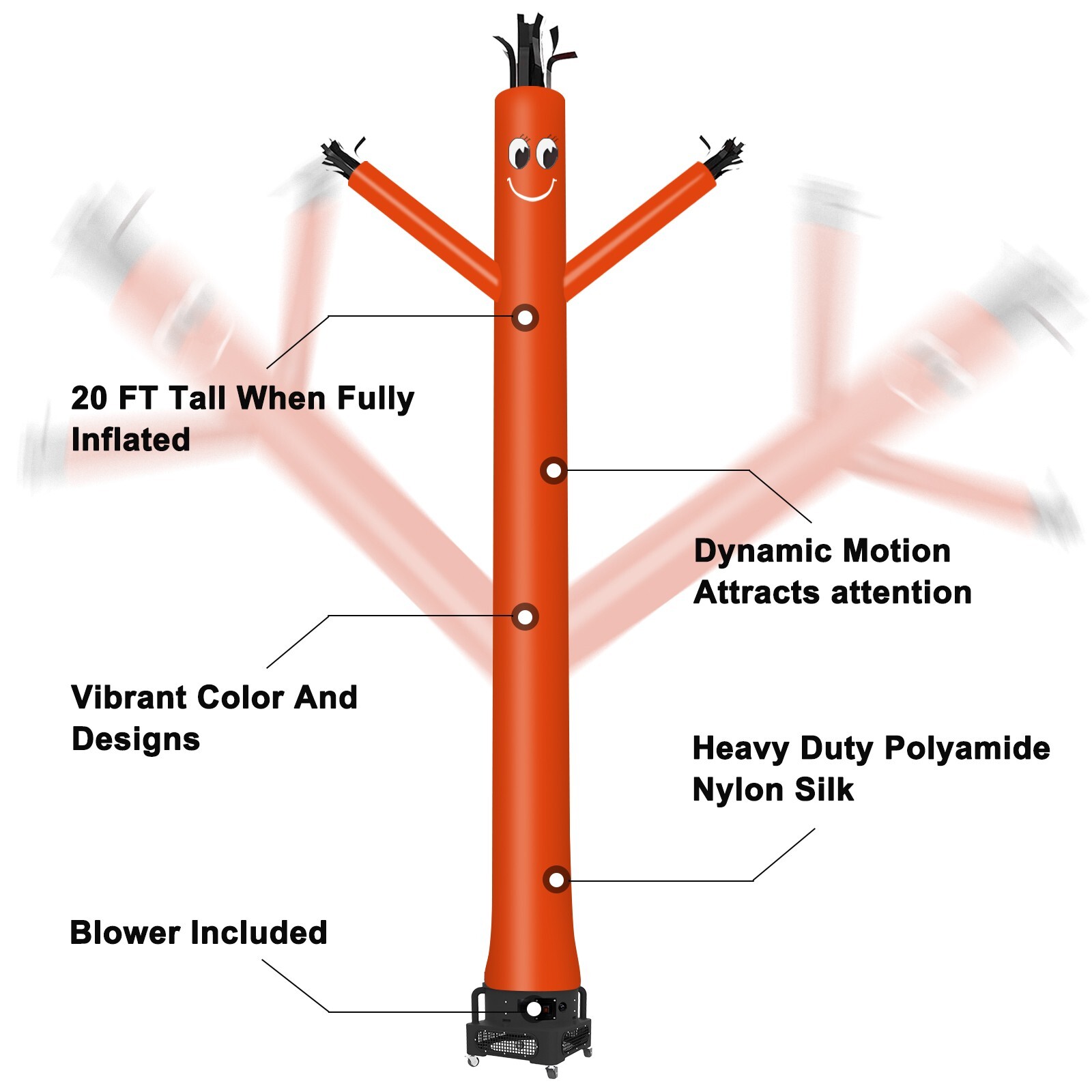 MOUNTO 20ft Orange Inflatable Dancer Sky Puppet Dancer with 1hp 18inch Blower