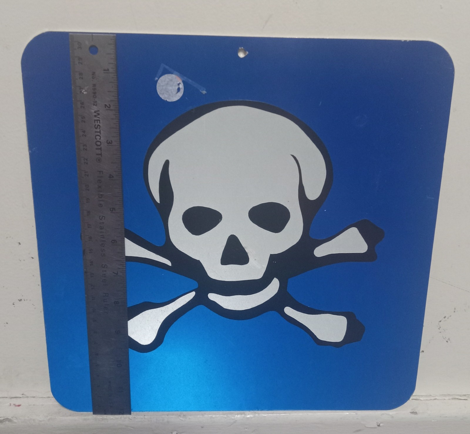 Vintage Skull Reflective Danger Hazard Warning Sign 12″ x 12″ Blue