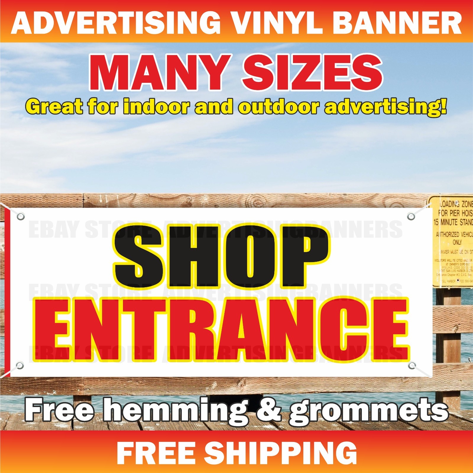 SHOP ENTRANCE Advertising Banner Vinyl Mesh Sign Parking Shop Warning Exit Entry