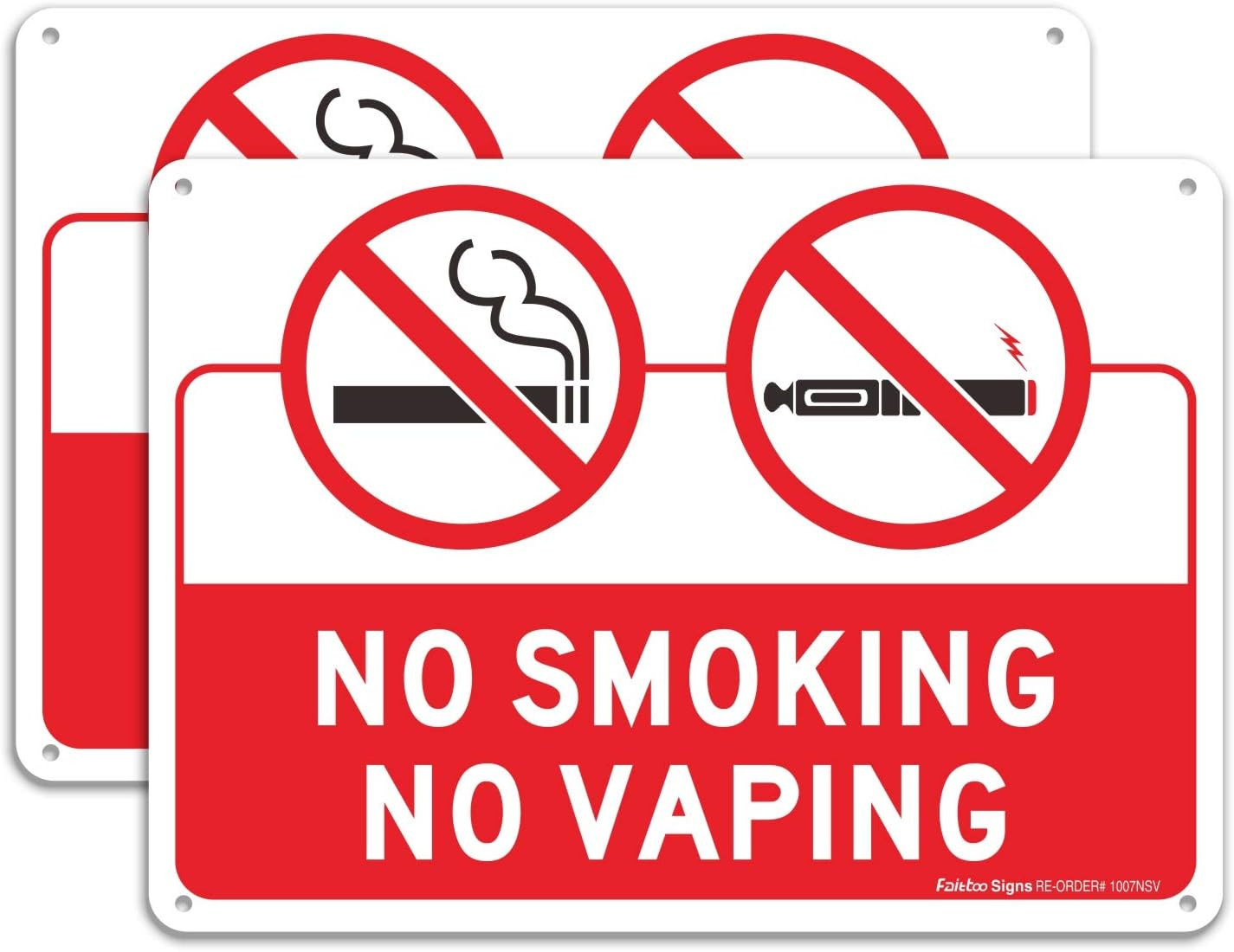2-Pack No Smoking No Vaping Sign, 10 x 7 Inches Rust Free .040 Aluminum, UV Prot