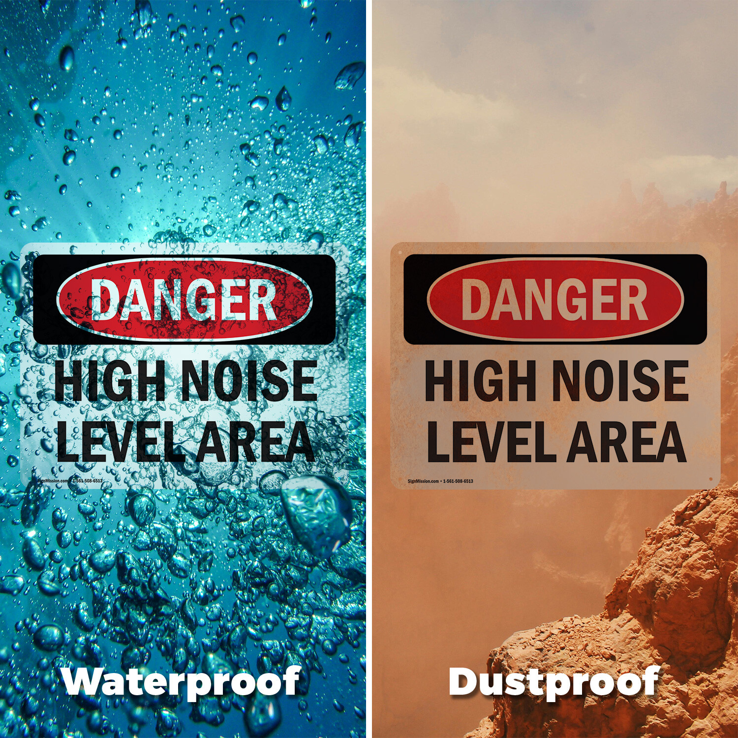 (2 Pack) High Noise Level Area OSHA Danger Sign Decal Metal Plastic