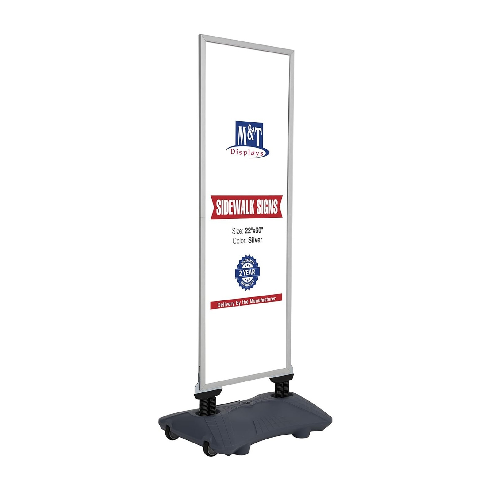 Windpro Slim Wind Resistant Outdoor Pavement Sidewalk Sign Holder 22″x60″ Silver