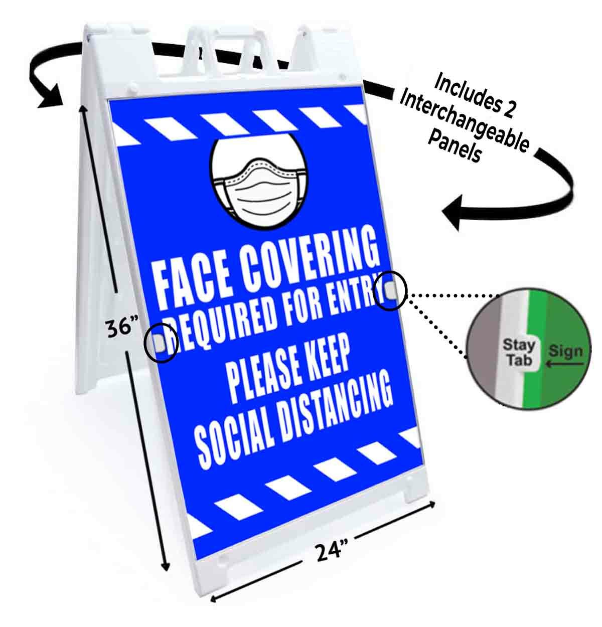 FACE COVERING BLUE Signicade 24×36 Aframe Sidewalk Sign Banner Decal MEDICAL