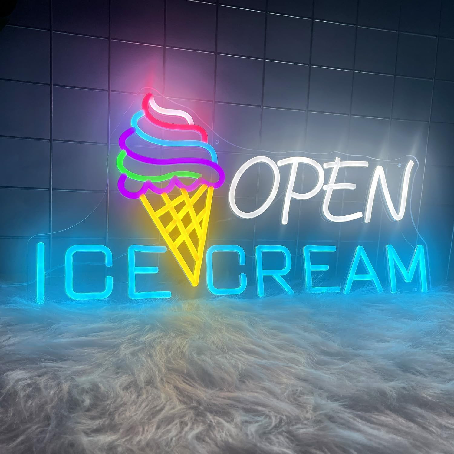 Ice Cream Sign 22.4×11” Ice Cream Open Shop Neon Signs USB Powered Bar Sign Lig