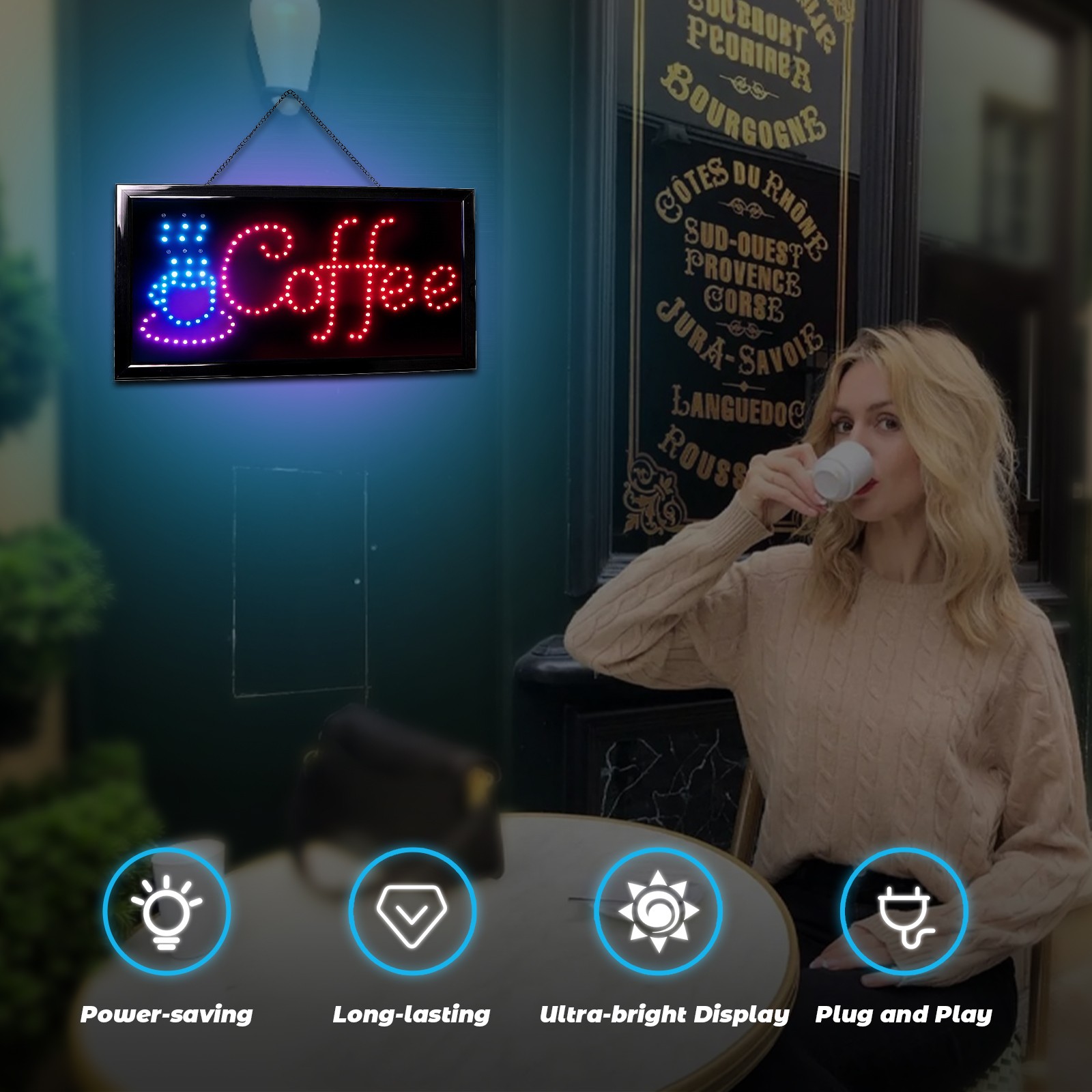19″ x 10″ LED Neon Ultra Bright Light Business Display for Restaurant Store Shop