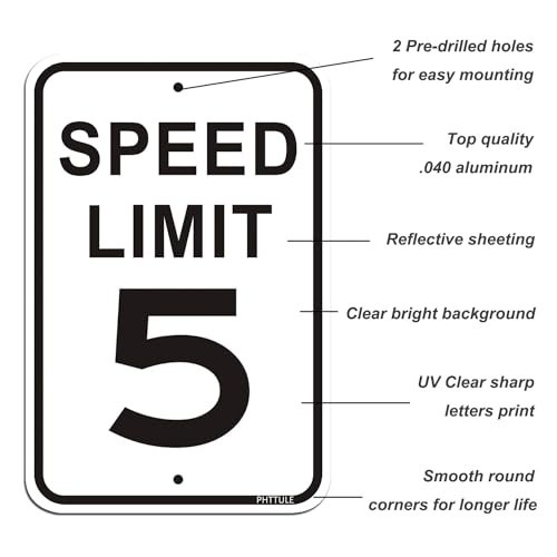 Speed Limit 5 MPH Sign 2 Pack, 12 x 18 inches Slow Down Sign Reflective 40Mil…