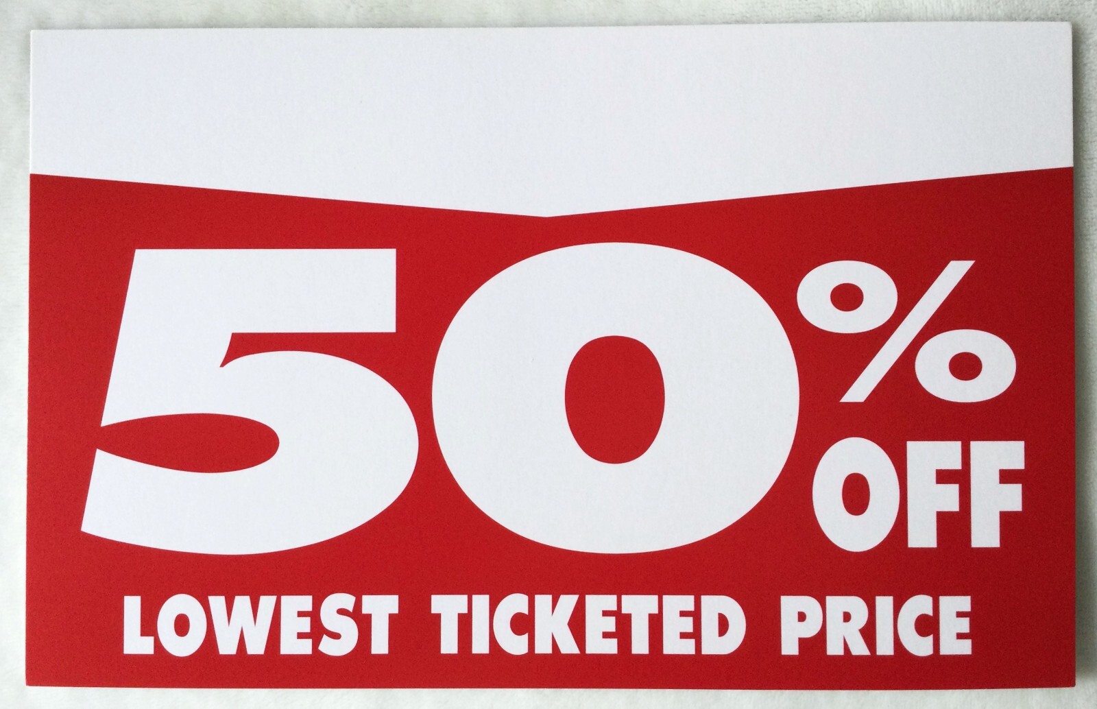 5 Ct Retail Store Sale Signs Red and White 50 Percent Off Lowest Ticketed Price