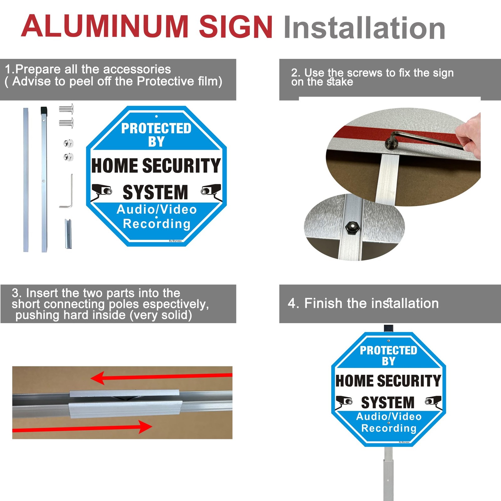 Blynaqu 2Pack Protected By Home Security System Signs 36 Alloy Stakes 12 X 12