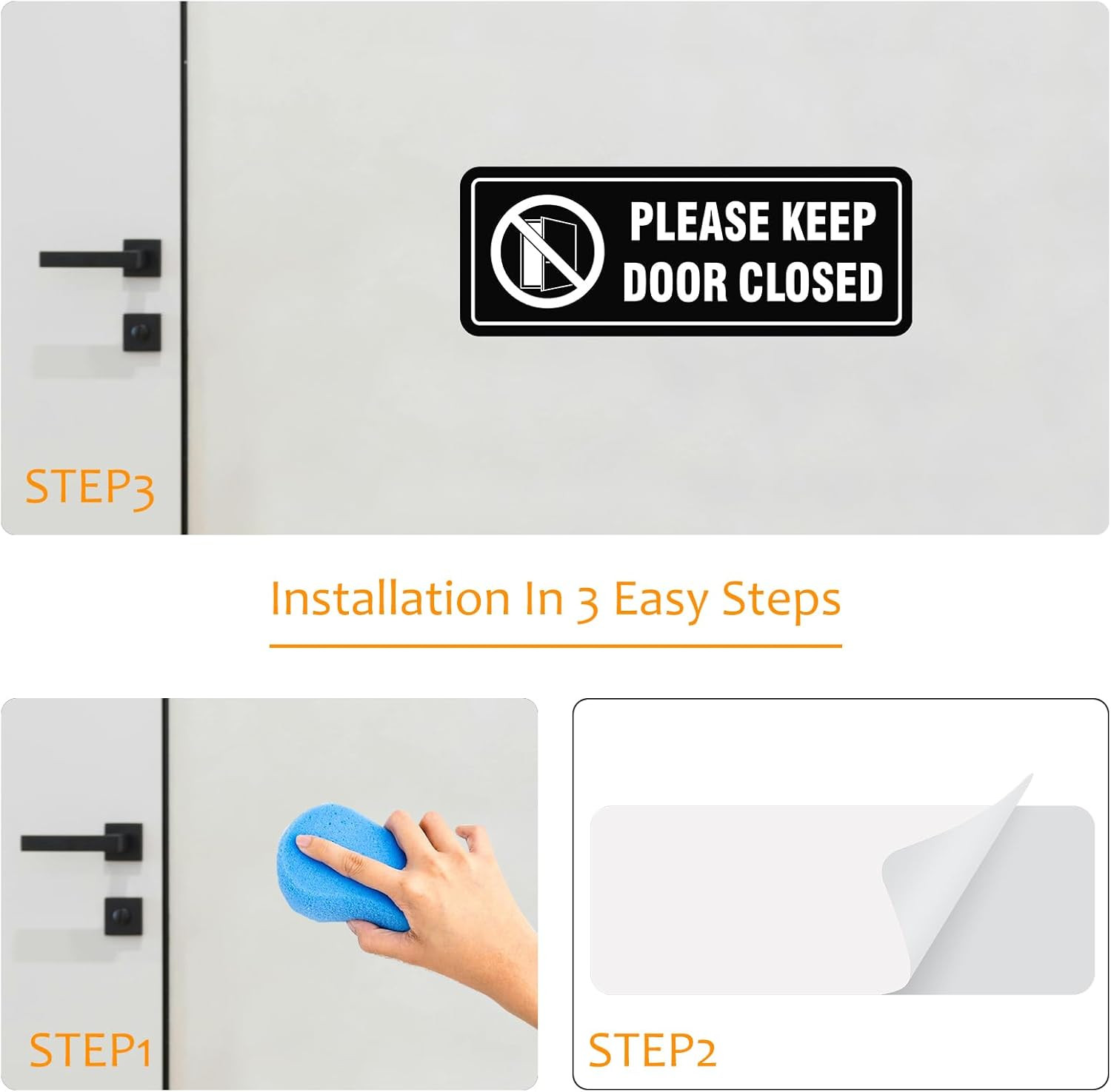 4 Pack- Please Keep Door Closed Signs Self-Adhesive, 8X3Inch Acrylic Keep Door C