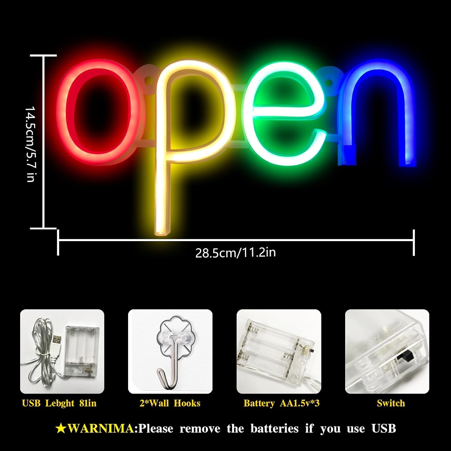 Open LED Neon Signs Light Business Hours Sign,Powered by USB or AAA Batteries Sh