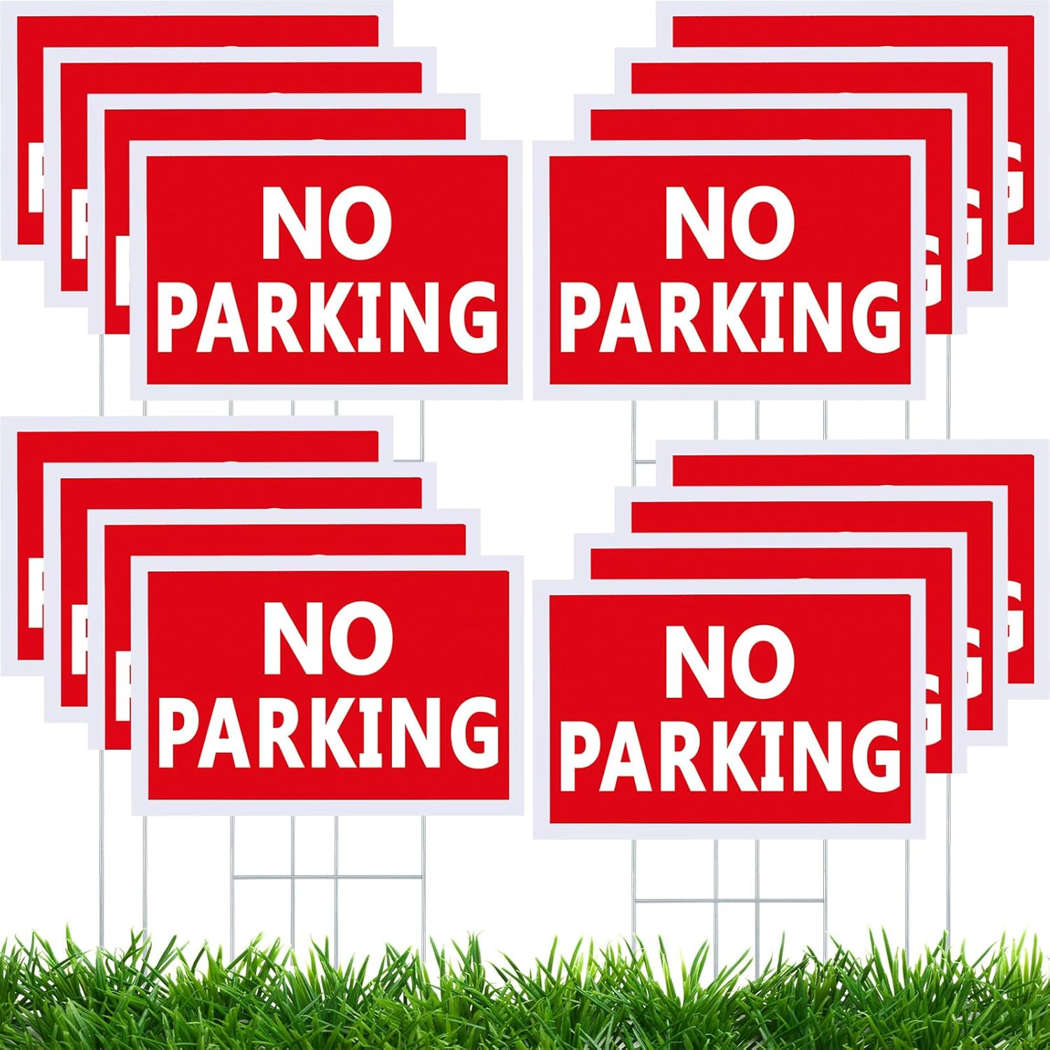 16 Pcs No Parking Signs with Stakes 12 X 8 Inch Double Sided No Parking Yard Sig