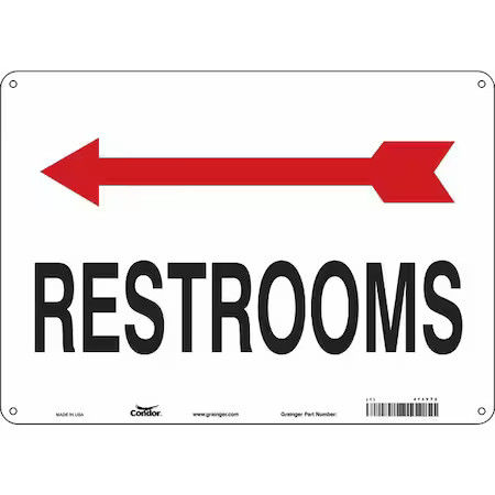 Condor 473Y72 Restrooms, 14 In W X 10 In H, Horizontal Rectangle, Aluminum,