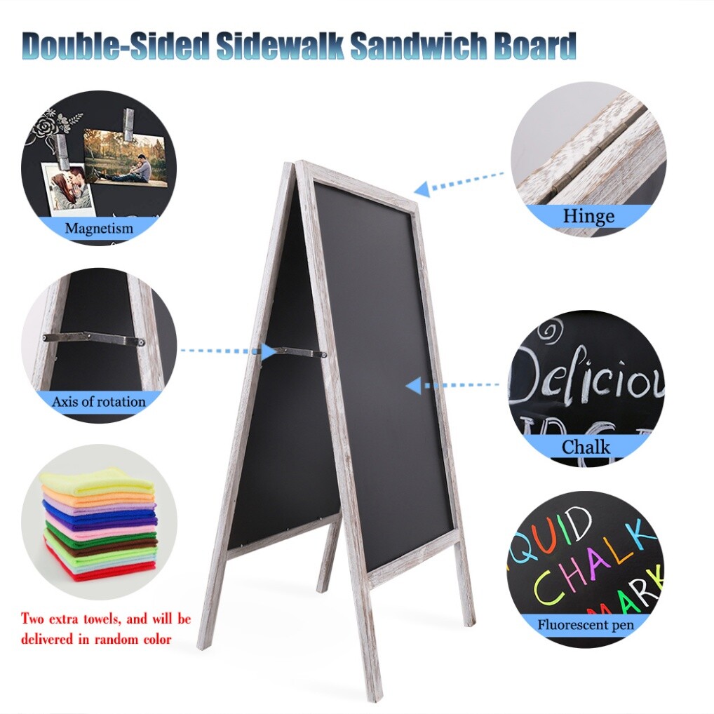 Large Wooden A-Frame Chalkboard Menu Sign Black Board Sidewalk Wedding Signage
