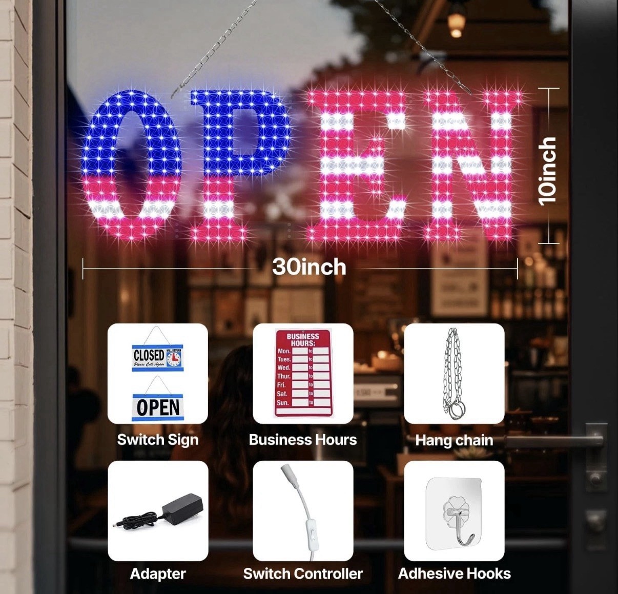 LED Open Signs For Business 30″X10″ Ultra Bright Open Sign LED USA Flag Hanging