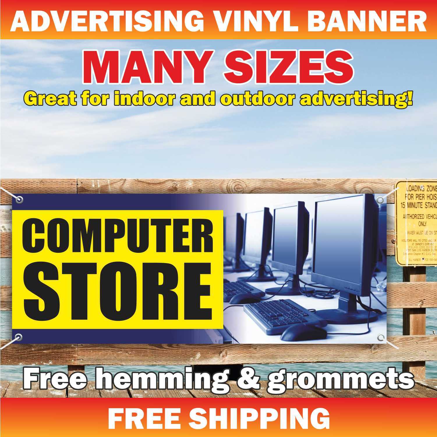 COMPUTER STORE Advertising Banner Vinyl Mesh Sign Flag Electronics Shop Sale