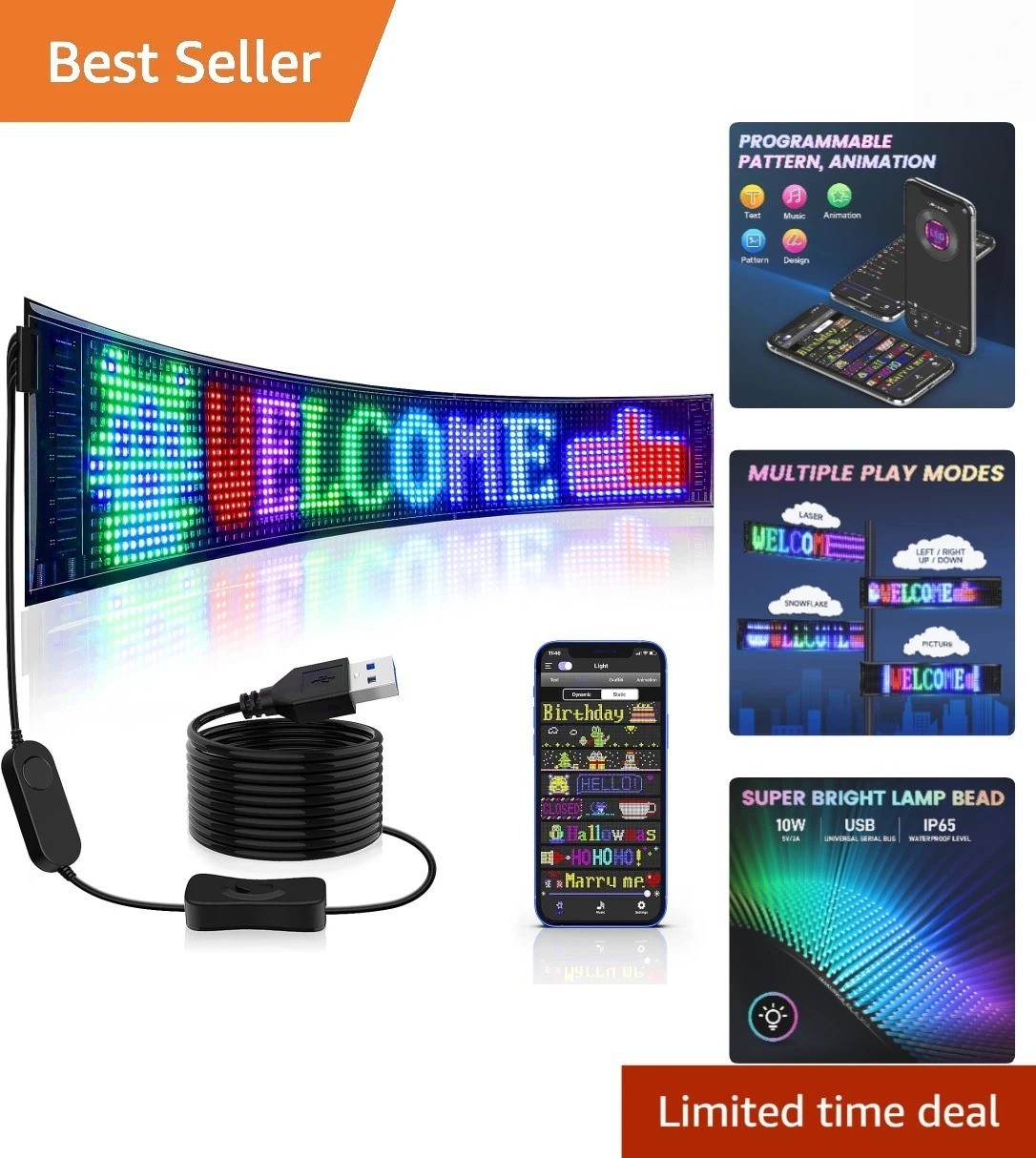 Scrolling Huge Bright Advertising LED Signs, Flexible USB 5V LED Store Sign B…