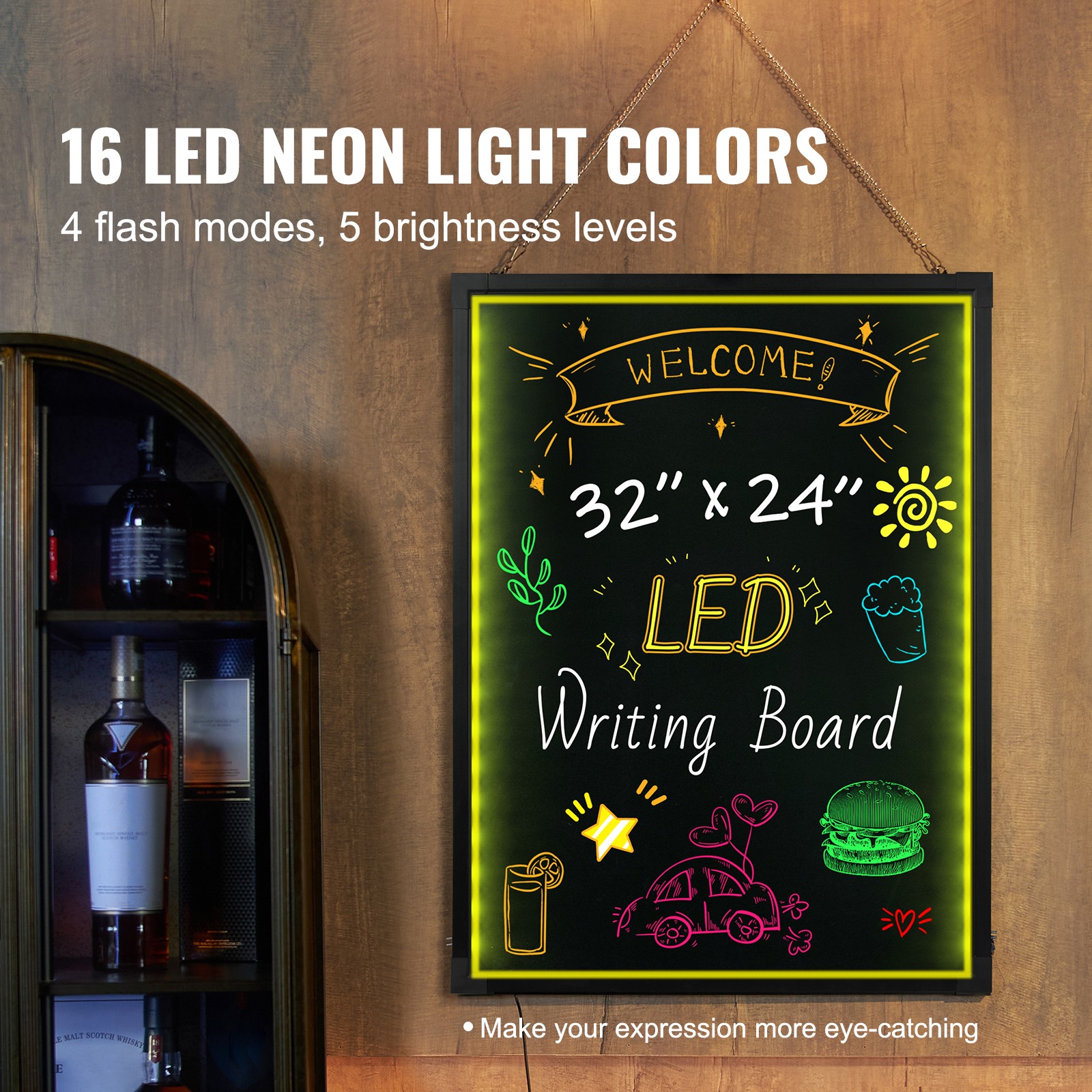 Uimoso LED Message Writing Board 32″x24″ Illuminated Erasable Lighted Chalkboard