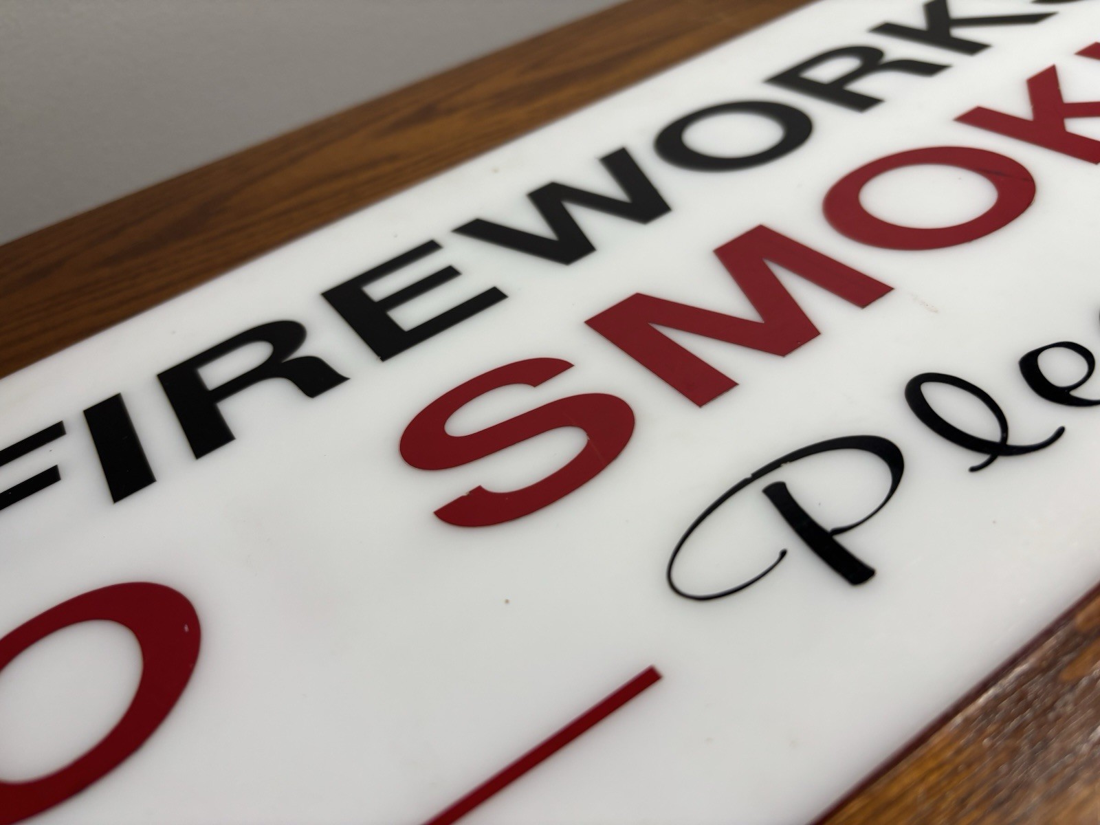 Rare Vintage Acrylic Plexi No Smoking Please Fireworks Warning Retail Store Sign