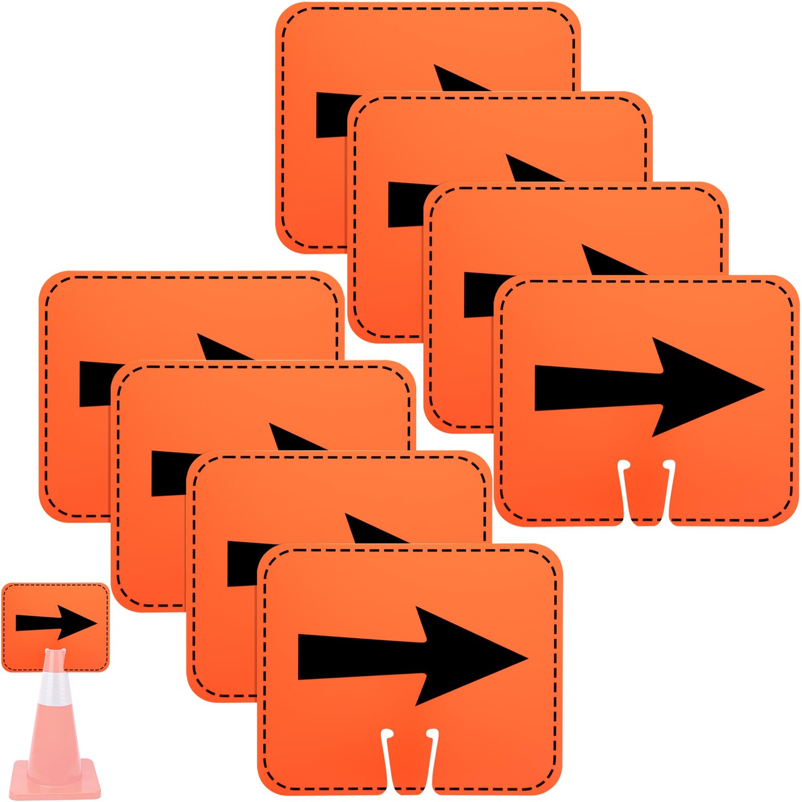 8 Pcs Traffic Cone Arrow Signs, 12.5″ X 10.4″ Reversible Directional Cone Top