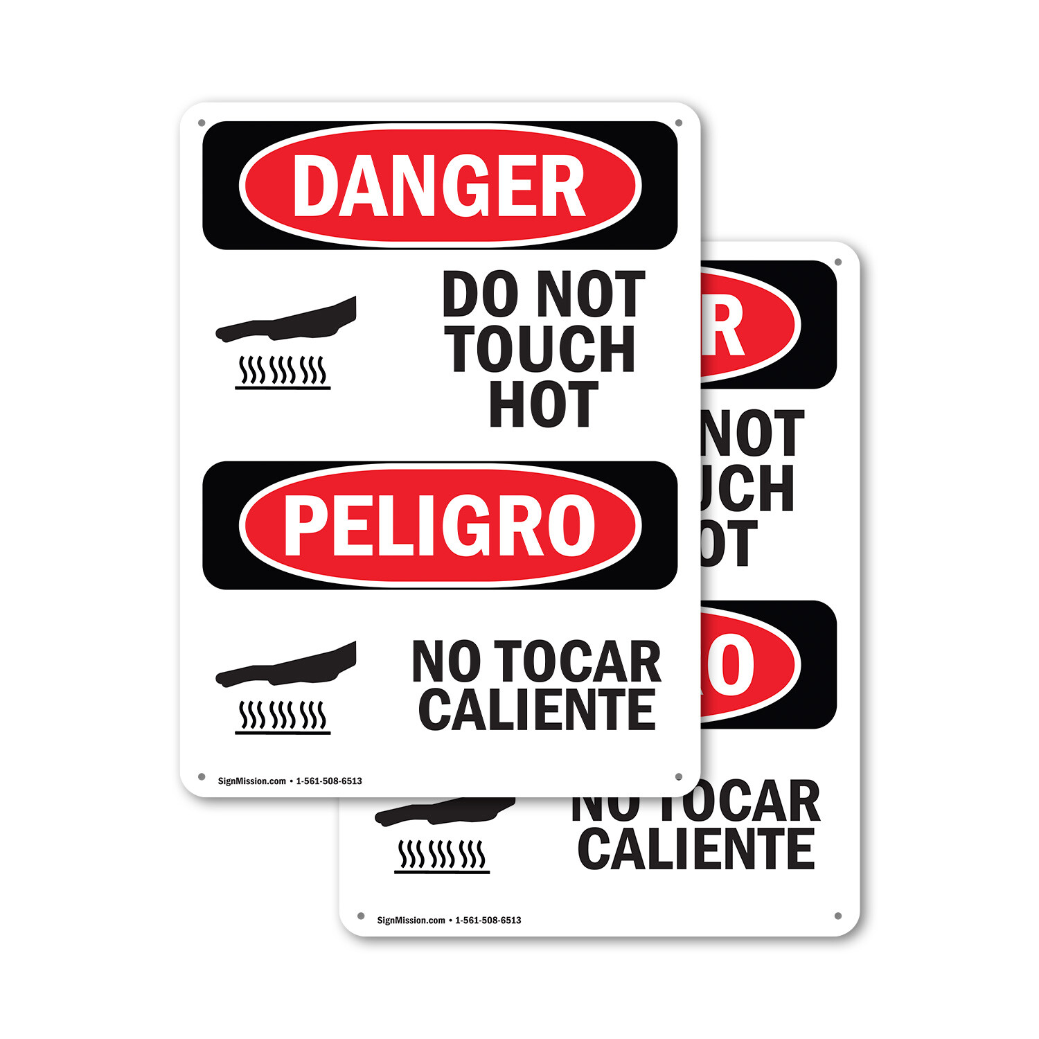 (2 Pack) Do Not Touch Hot Bilingual OSHA Danger Sign Decal Metal Plastic