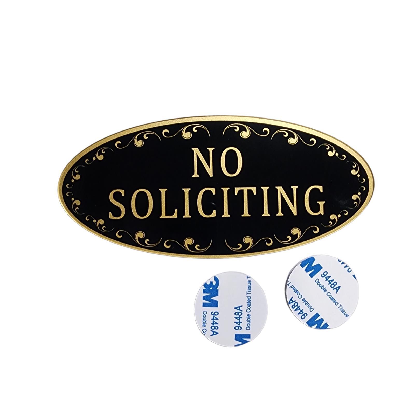 No Soliciting Metallic Decal Sign Decorative Black Gold Home Front Door Notice