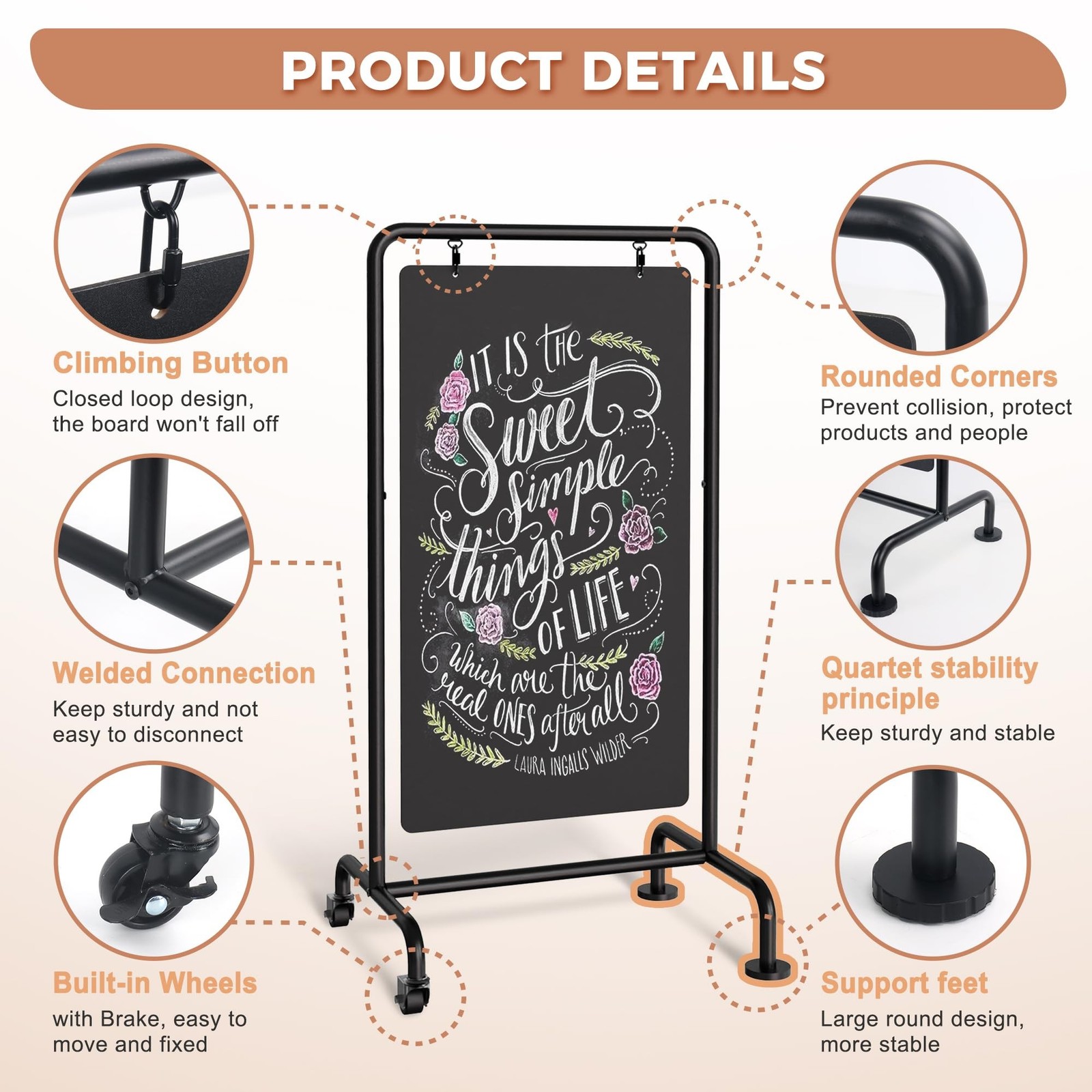 SELEAD Metal Swinging Chalkboard with Wheels – 40″ x 20″ Double Sided Rolling…