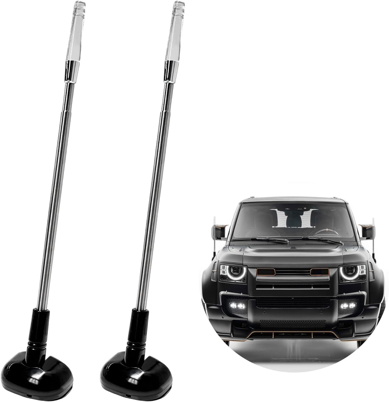Car Bumper Corner Antenna Pole Adjustable Chrome Poles Set 11x2x1.5 in 2 Pk
